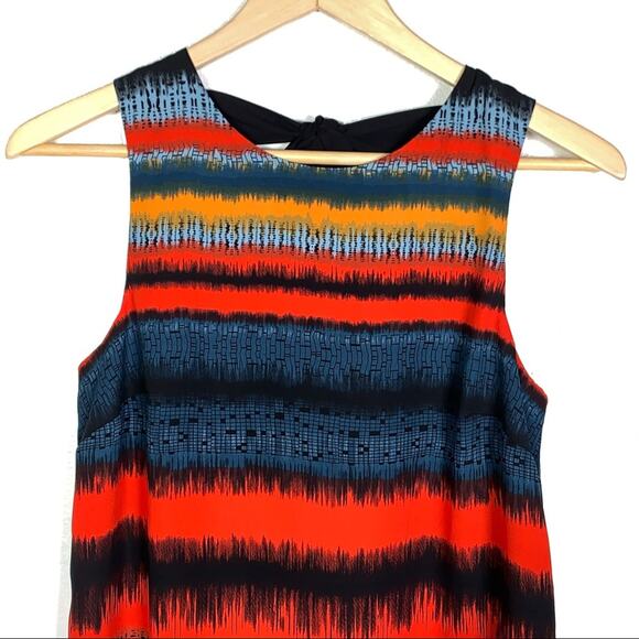 Kensie sleeveless black red stripe western print shift dress w back tie small S - Picture 2 of 6